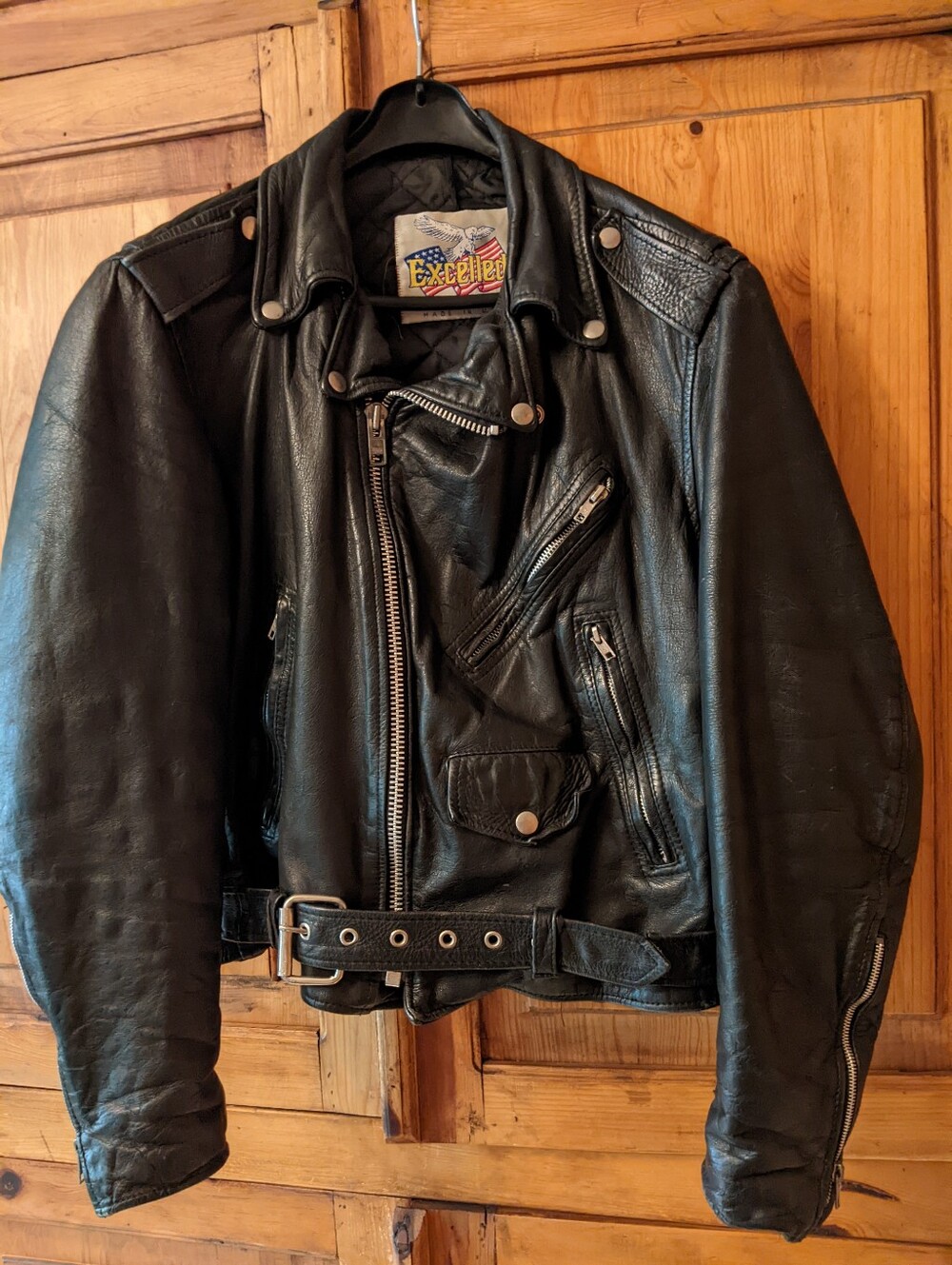 Vintage Black Leather Biker Jacket for Men